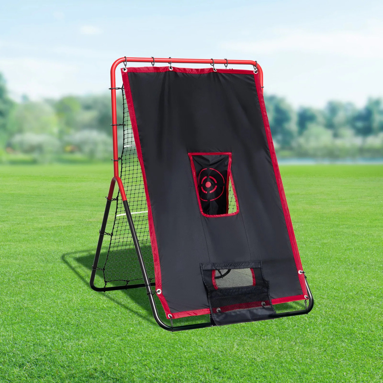 Baseball And Softball Rebounder Net, 3.5 x 4.5 ft 2-in-1 Switch Hitter Pitch Trainer, PitchBack Baseball Pitching Return Trainer Nest, Bounce Back Net for Fielding/Throwing Practice