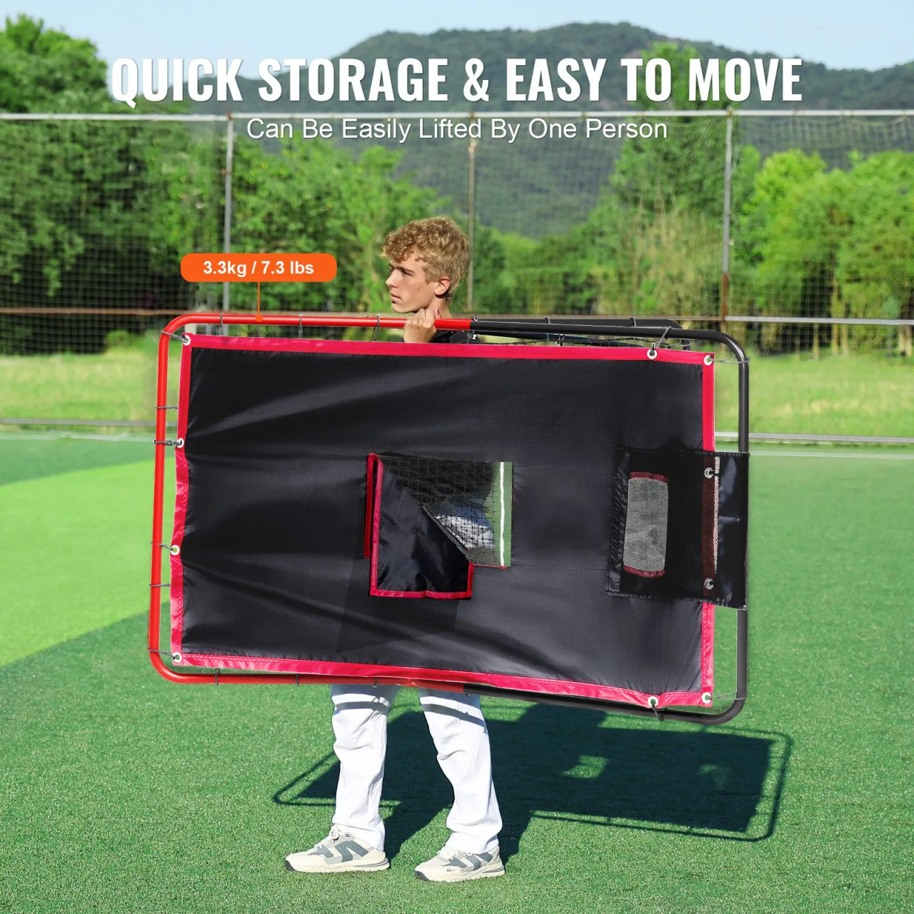 Baseball And Softball Rebounder Net, 3.5 x 4.5 ft 2-in-1 Switch Hitter Pitch Trainer, PitchBack Baseball Pitching Return Trainer Nest, Bounce Back Net for Fielding/Throwing Practice