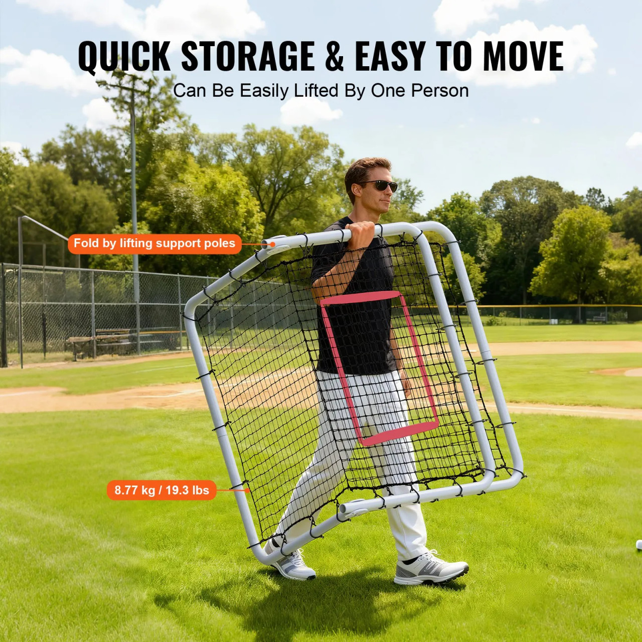 Baseball And Softball Rebounder Net, 3.5 x 6 ft PitchBack Baseball Pitching Nest, Softball Pitchback Net, Fielding Trainer, Bounce Back Net for Fielding/Throwing Practice, 5 Adjustable Angles