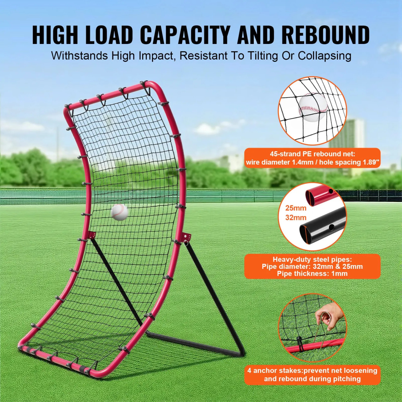 Baseball And Softball Rebounder Net, 4 x 5.5 ft PitchBack Baseball Pitching Nest, Pitch Return Trainer Rebound Net with Pitching Target, All Angle Fielding Rebound Net for Grounders Pop Flies