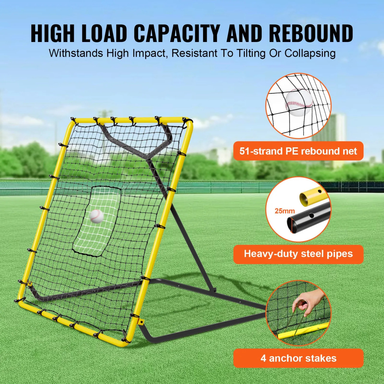 Baseball And Softball Rebounder Net, 4 x 4.5 Feet PitchBack Baseball Nest for Pitching and Fielding Training, Pitch Return Trainer Rebound Net with Pitching Target, 4 Adjustable Angles