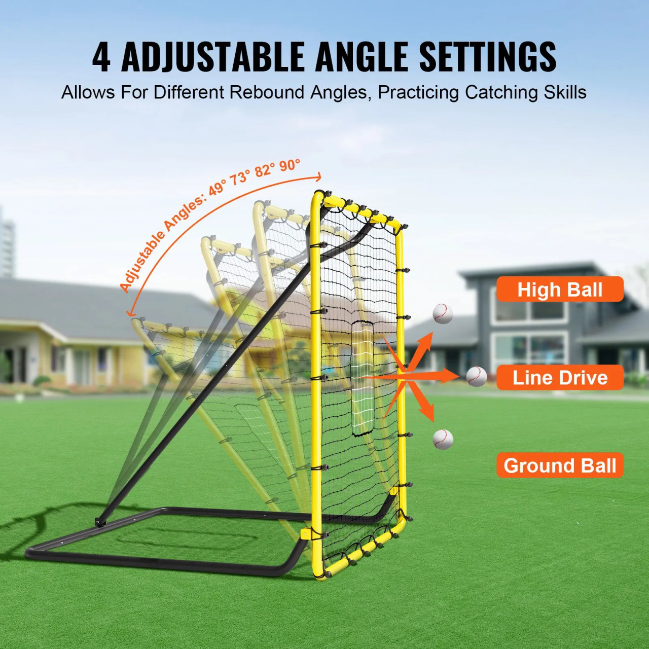 Baseball And Softball Rebounder Net, 4 x 4.5 Feet PitchBack Baseball Nest for Pitching and Fielding Training, Pitch Return Trainer Rebound Net with Pitching Target, 4 Adjustable Angles