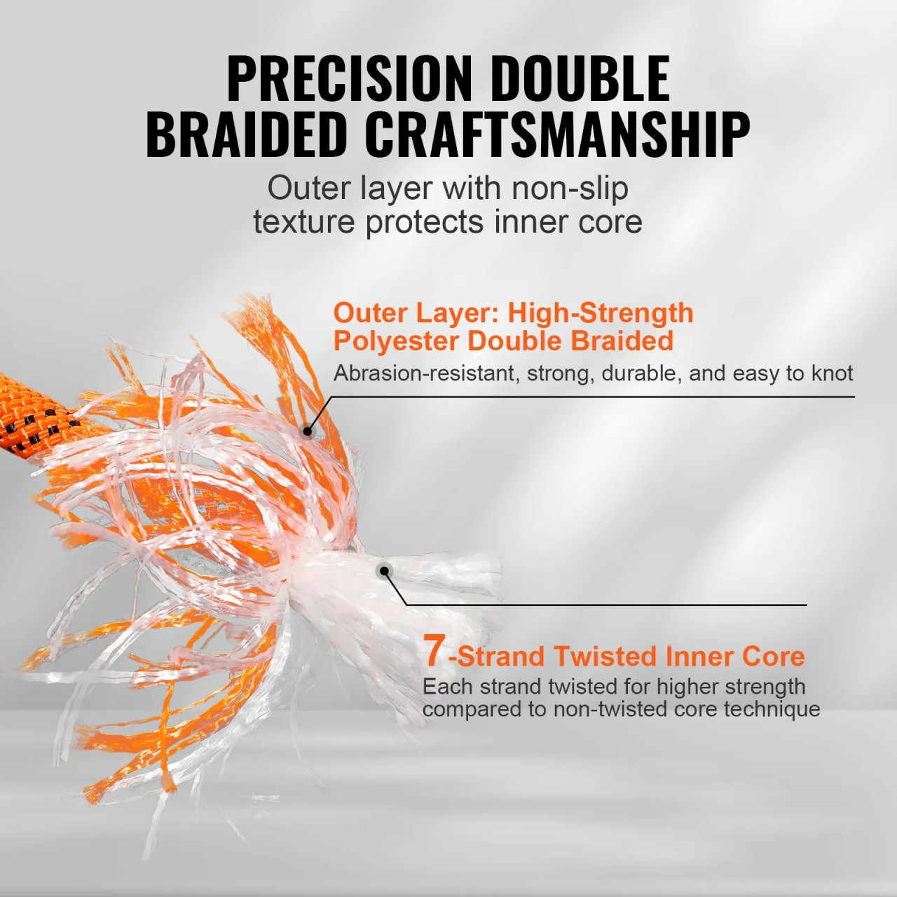 Dual Twisted Polyester Cord, 1/2 inch by 120 feet, 48-Strand, 8000 LBS Tensile Strength, Multi-Use Outdoor Rope for Arborist Activities, Hiking, Swinging, Rappelling, and Rescue