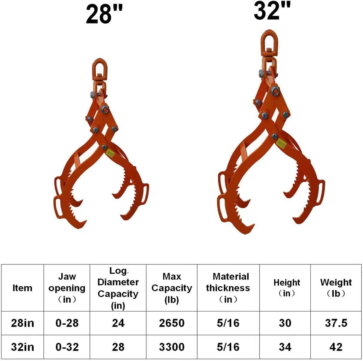 28" Log Lifting Tongs Log Lifting Tongs 4 Claw Timber Heavy Duty Solid Steel,Swivel Dragging Steel Tongs Log Lifting