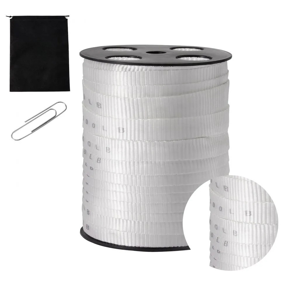 Polyester Pull Tape, 5/8" x 318' Mule Tape Flat Rope, 2200 lbf Tensile Capacity, Printed Webbing Cable Pulling Tape for Packaging, Gardening, Commercial Electrical, Conduit Work, White