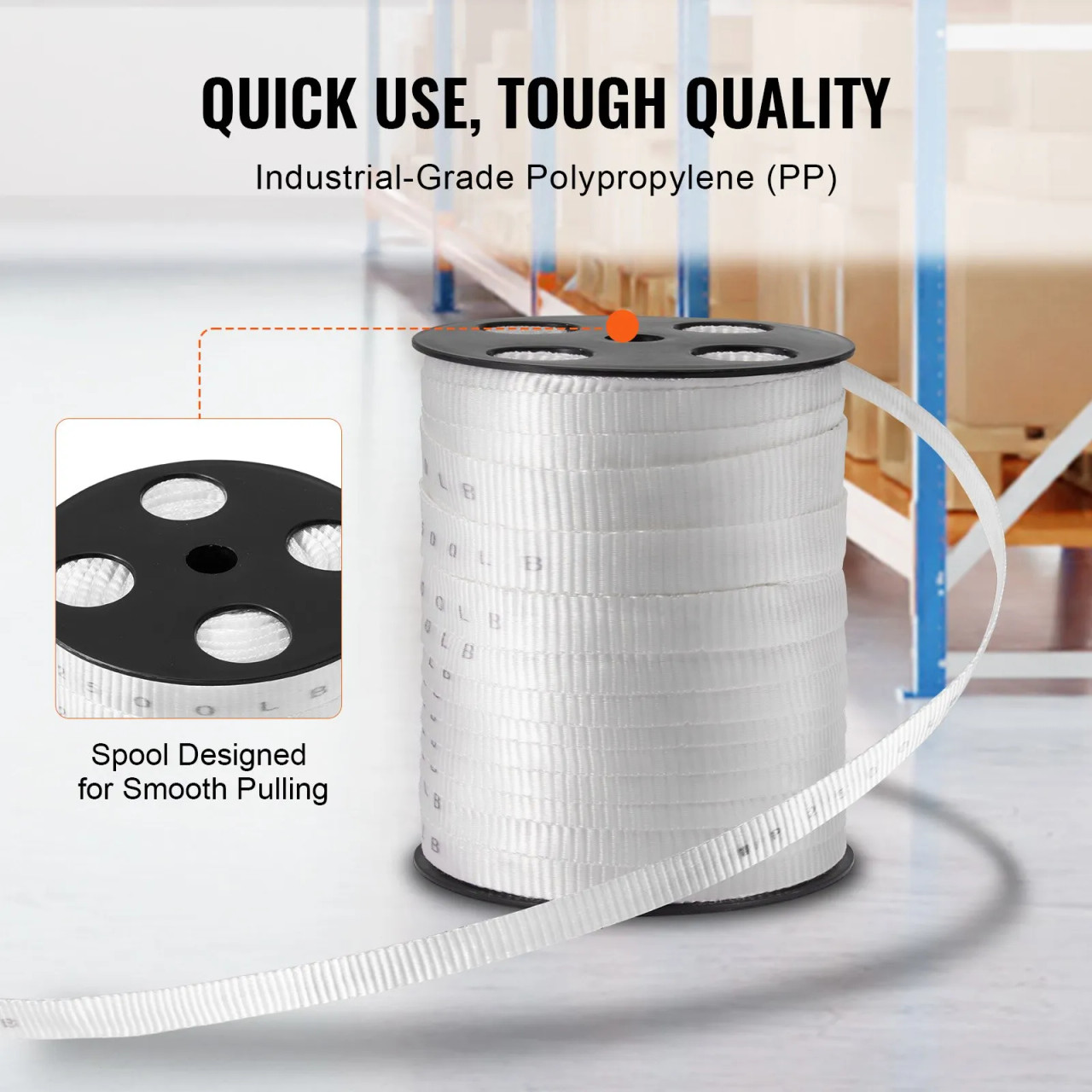 Polyester Pull Tape, 5/8" x 318' Mule Tape Flat Rope, 2200 lbf Tensile Capacity, Printed Webbing Cable Pulling Tape for Packaging, Gardening, Commercial Electrical, Conduit Work, White