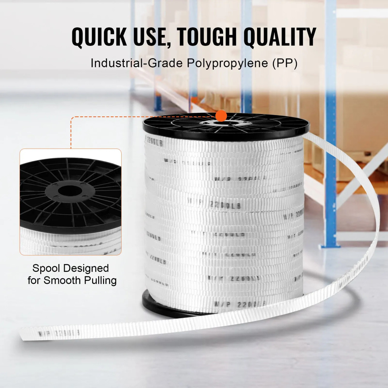 Polyester Pull Tape, 5/8" x 630' Mule Tape Flat Rope, 2200 lbf Tensile Capacity, Printed Webbing Cable Pulling Tape for Packaging, Gardening, Commercial Electrical, Conduit Work, White