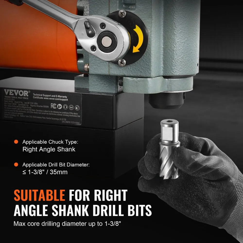 VEVOR Magnetic Drill Press – 1300W Low Profile Mag Drill, Portable Drilling Machine with Cooling Device & Overload Protection, Industrial Equipment Installation Tool