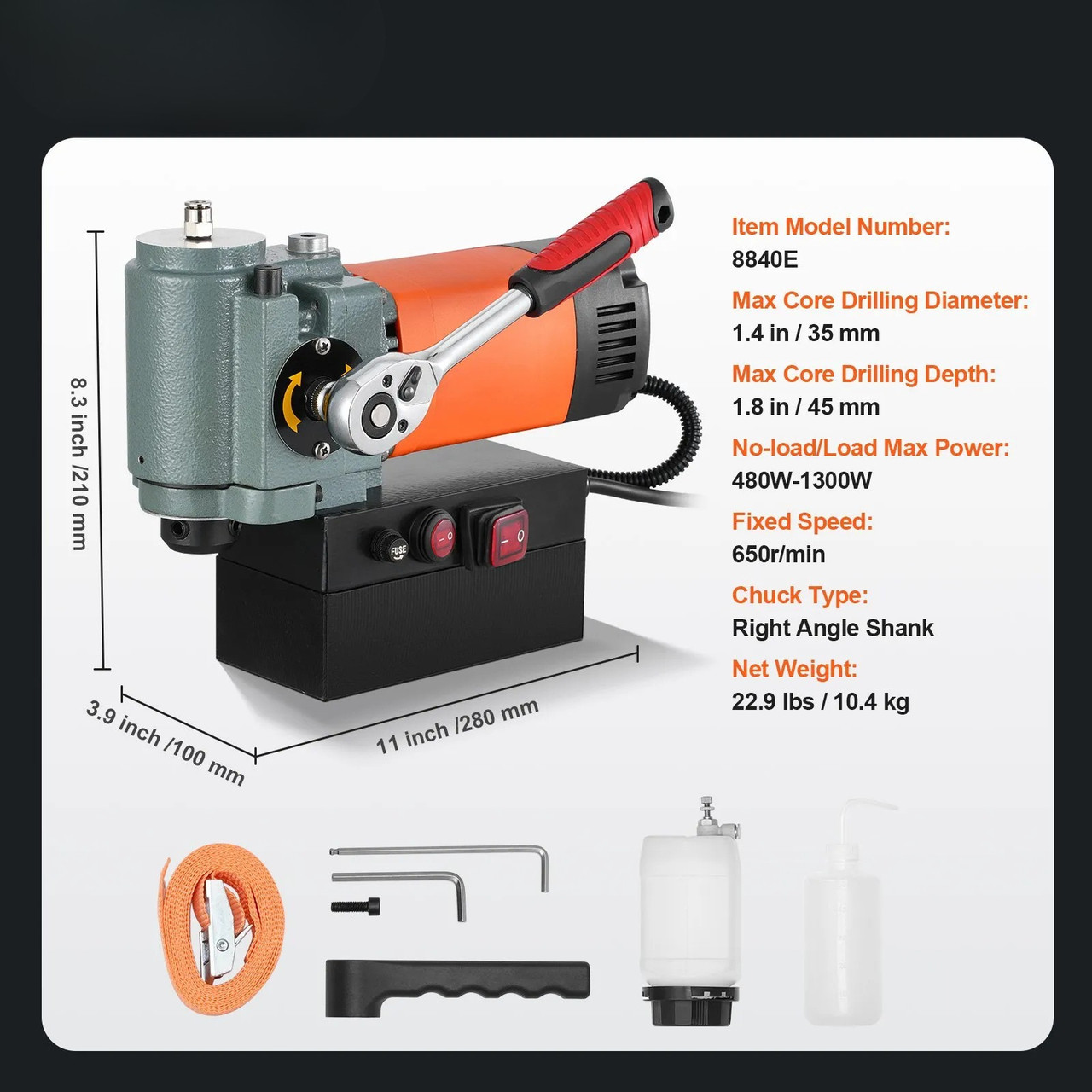Magnetic Drill Press - 1300W Low Profile Mag Drill, Portable Drilling Machine with Cooling Device & Overload Protection, Industrial Equipment Installation Tool
