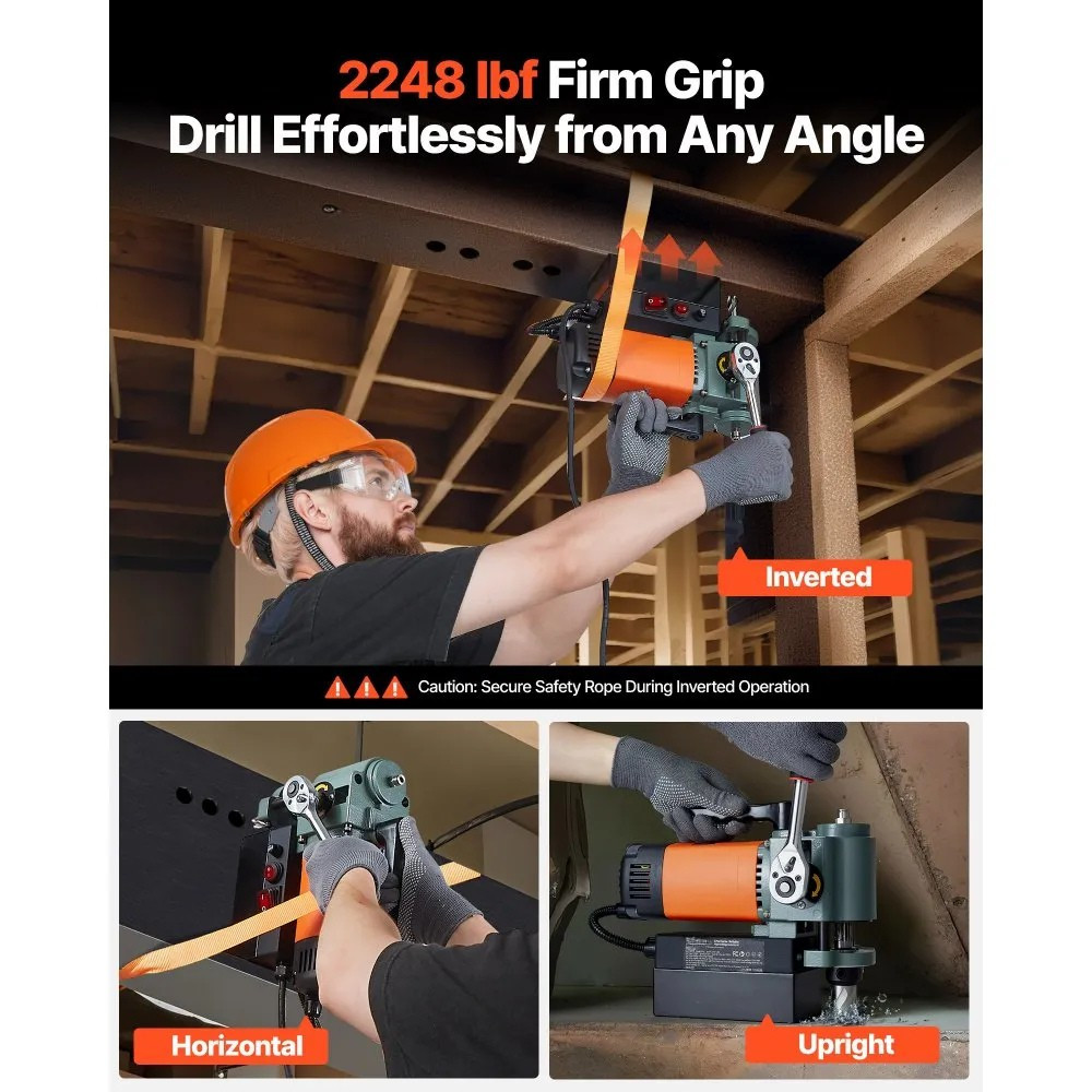 Low Profile Magnetic Drill Press – 1300W, 1.4" Boring Diameter, 2248 lbf Magnetic Force, 650 RPM Speed, Weldon Shank, Portable Industrial Metal Drilling Machine