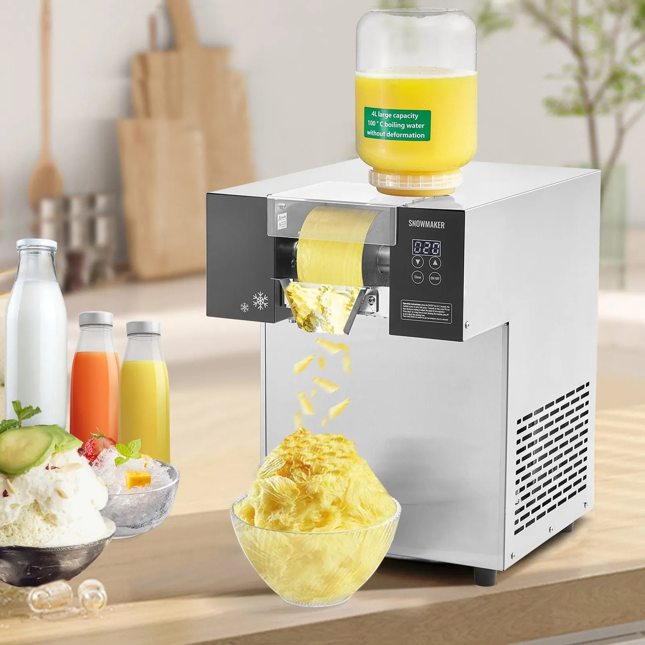 Commercial Snowflake Ice Machine, 397LBS/24H Snowflake Ice Maker, Stainless Steel Ice Shaver Machine, Electric Snow Cone Maker, Air Cooling System for Rapid Heat Dissipation, for Bakery, Cafe