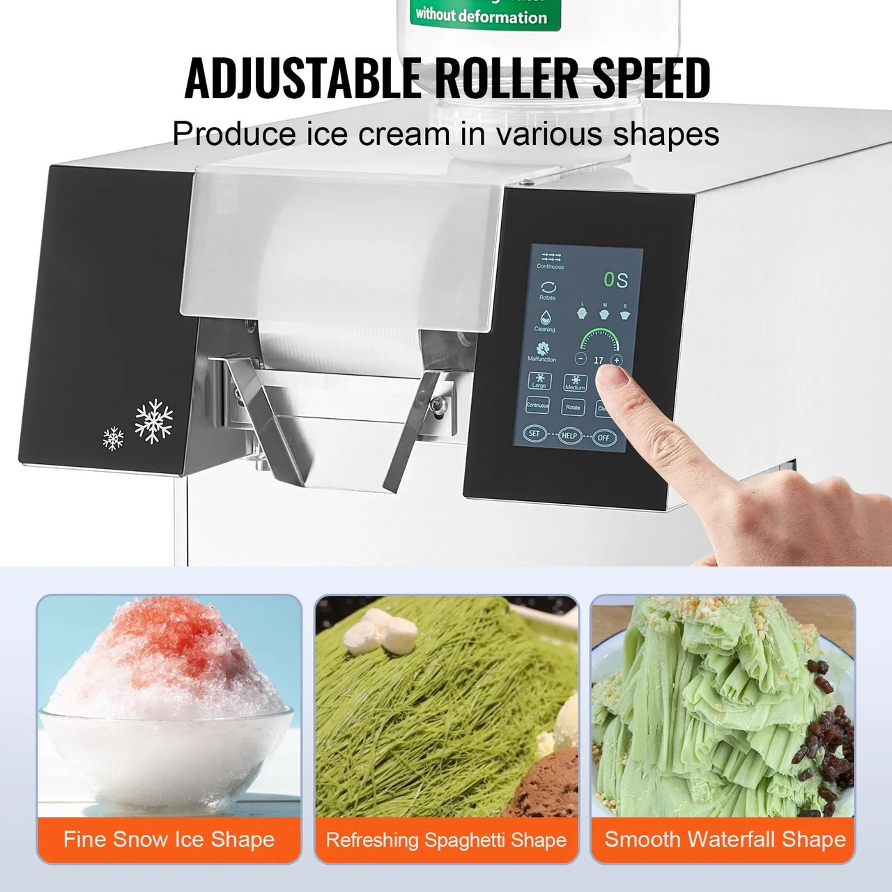 Commercial Snowflake Ice Machine – 397 lbs/24h Output, Stainless Steel Ice Shaver, Electric Snow Cone Maker with Liquid Cooling System, Touch Control Panel
