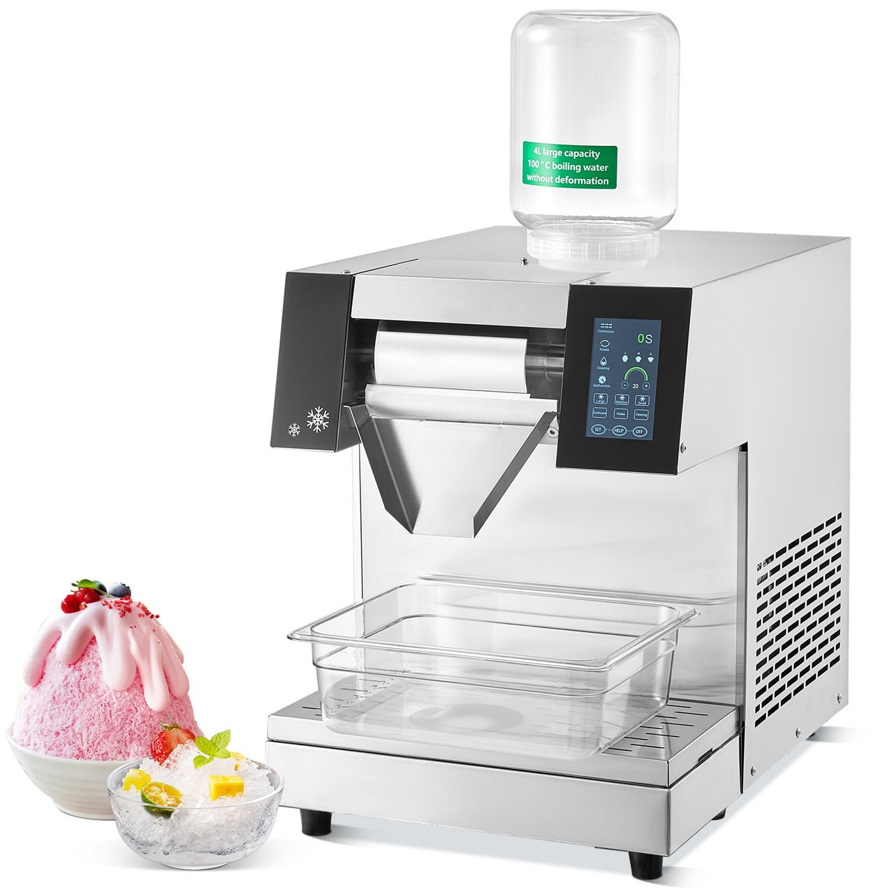Commercial Snowflake Ice Machine – 573 lbs/24h Output, Stainless Steel Ice Shaver, Electric Snow Cone Maker with Air‑Cooling System, Touch Control Panel
