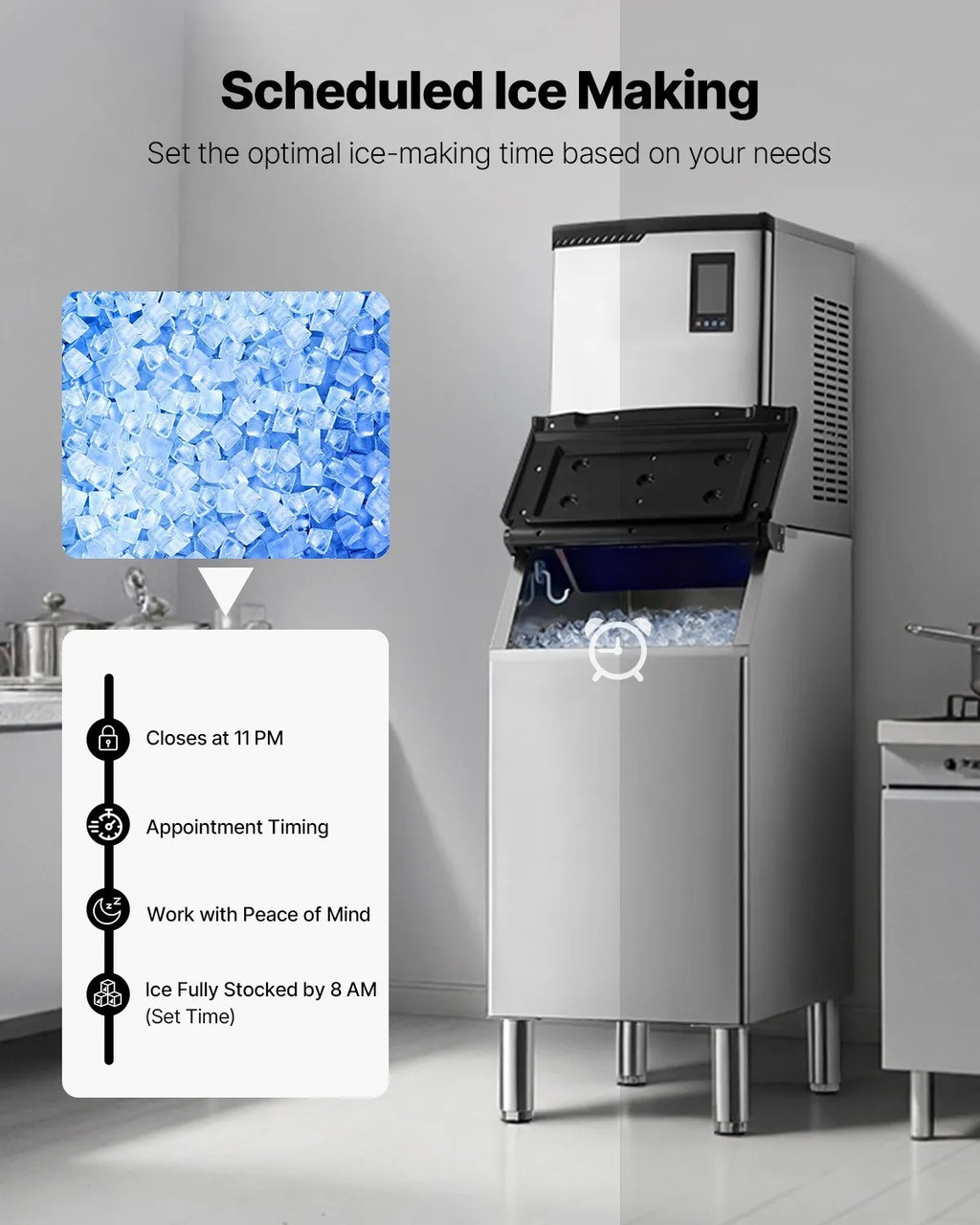 Commercial Ice Maker Machine – 800 lbs/24h Output with 300 lbs Storage Bin, Auto Self‑Cleaning, Touchscreen Control