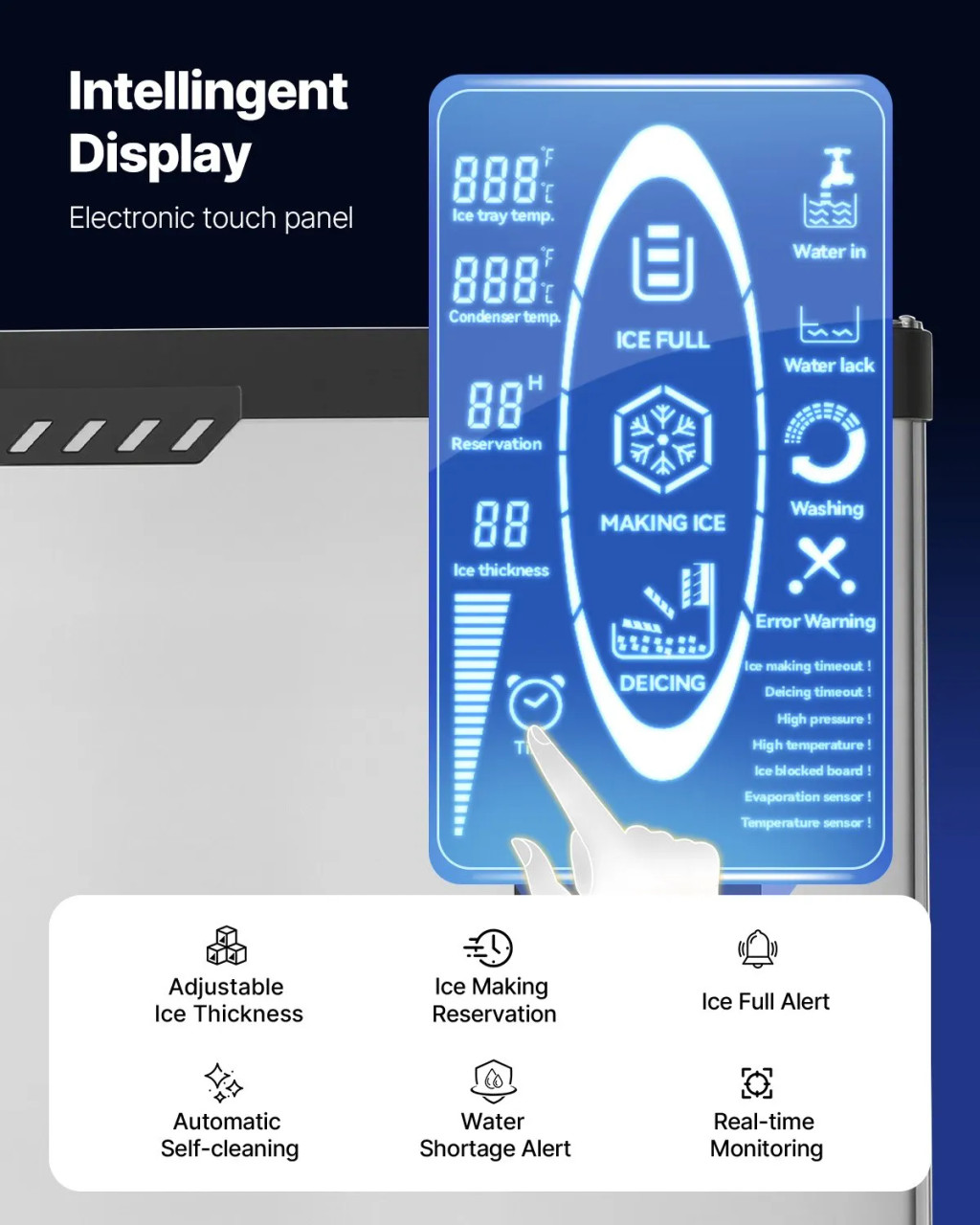 Commercial Ice Maker Machine - 800 lbs/24h Output with 300 lbs Storage Bin, Auto Self-Cleaning, Touchscreen Control