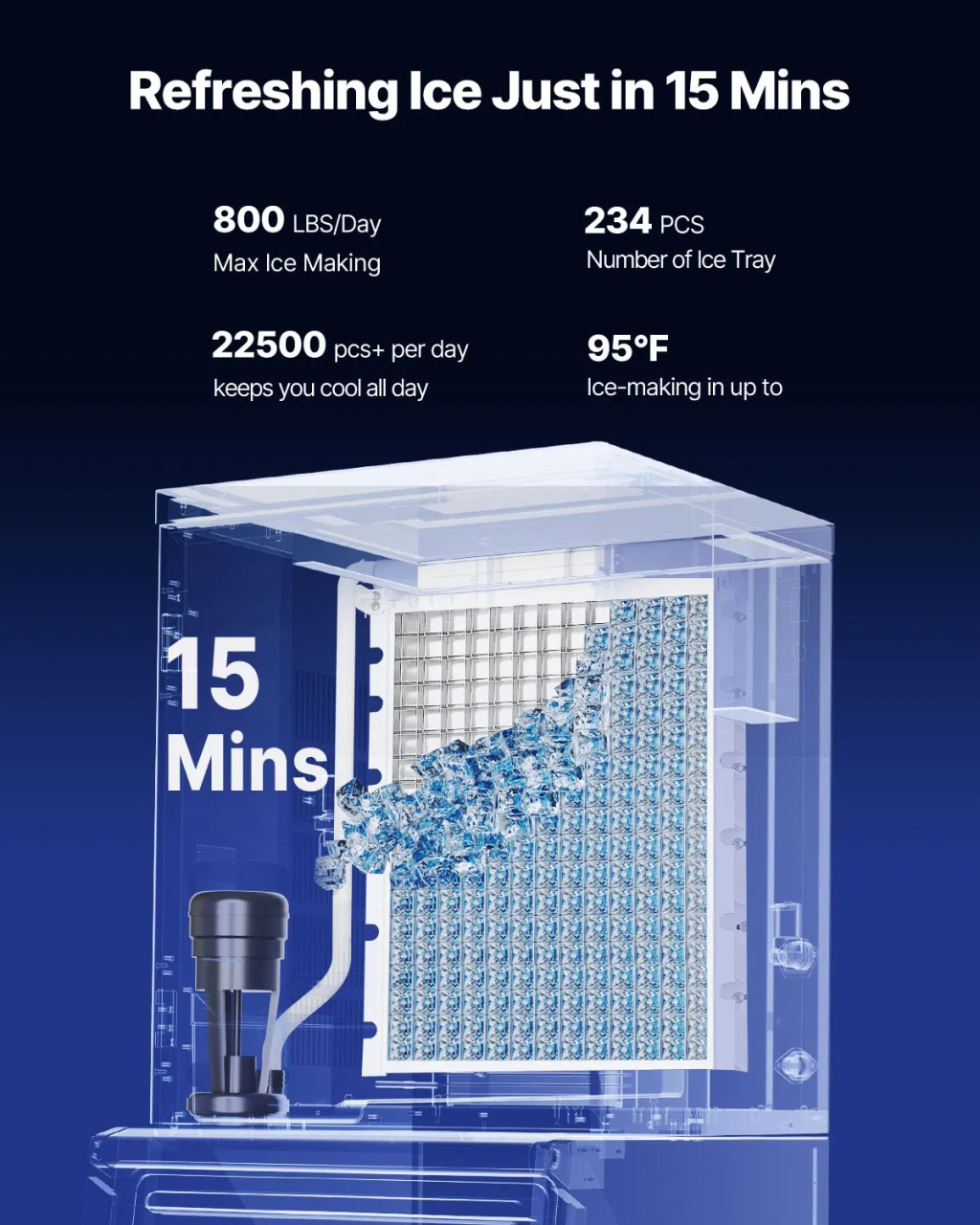 Commercial Ice Maker Machine – 800 lbs/24h Output with 300 lbs Storage Bin, Auto Self‑Cleaning, Touchscreen Control