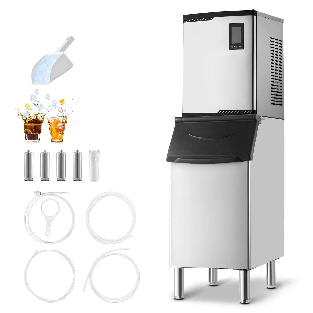 Commercial Ice Maker Machine - 800 lbs/24h Output with 300 lbs Storage Bin, Auto Self-Cleaning, Touchscreen Control