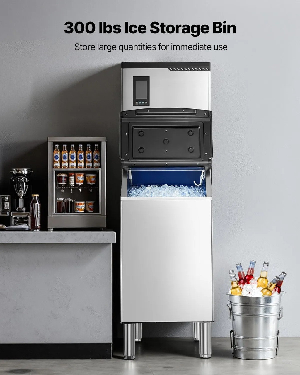 Commercial Ice Maker Machine – 800 lbs/24h Output with 300 lbs Storage Bin, Auto Self‑Cleaning, Touchscreen Control