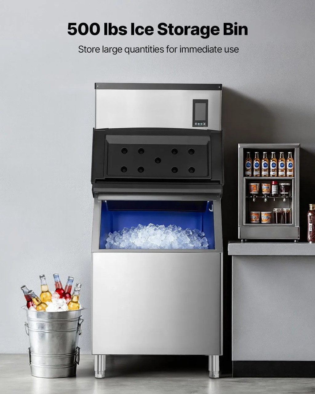 Commercial Ice Maker Machine - 1000 lbs/24h Output with 500 lbs Storage Bin, Auto Self-Cleaning, Touchscreen Control