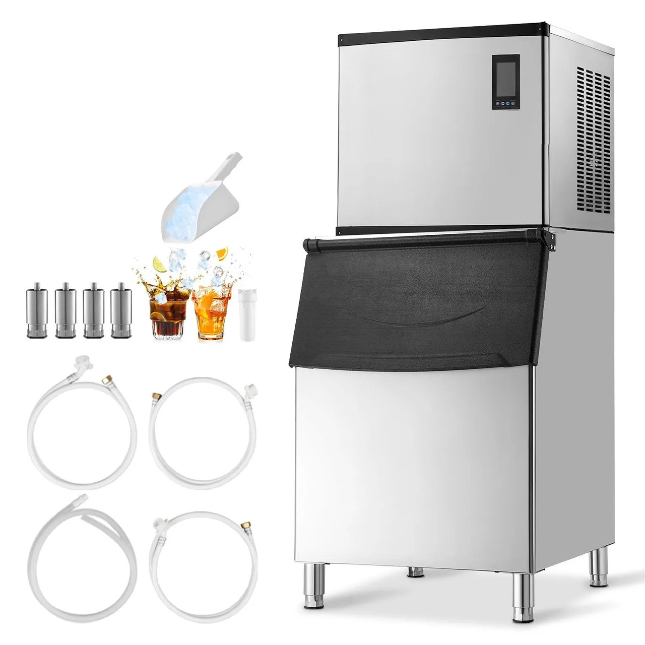Commercial Ice Maker Machine - 1000 lbs/24h Output with 500 lbs Storage Bin, Auto Self-Cleaning, Touchscreen Control