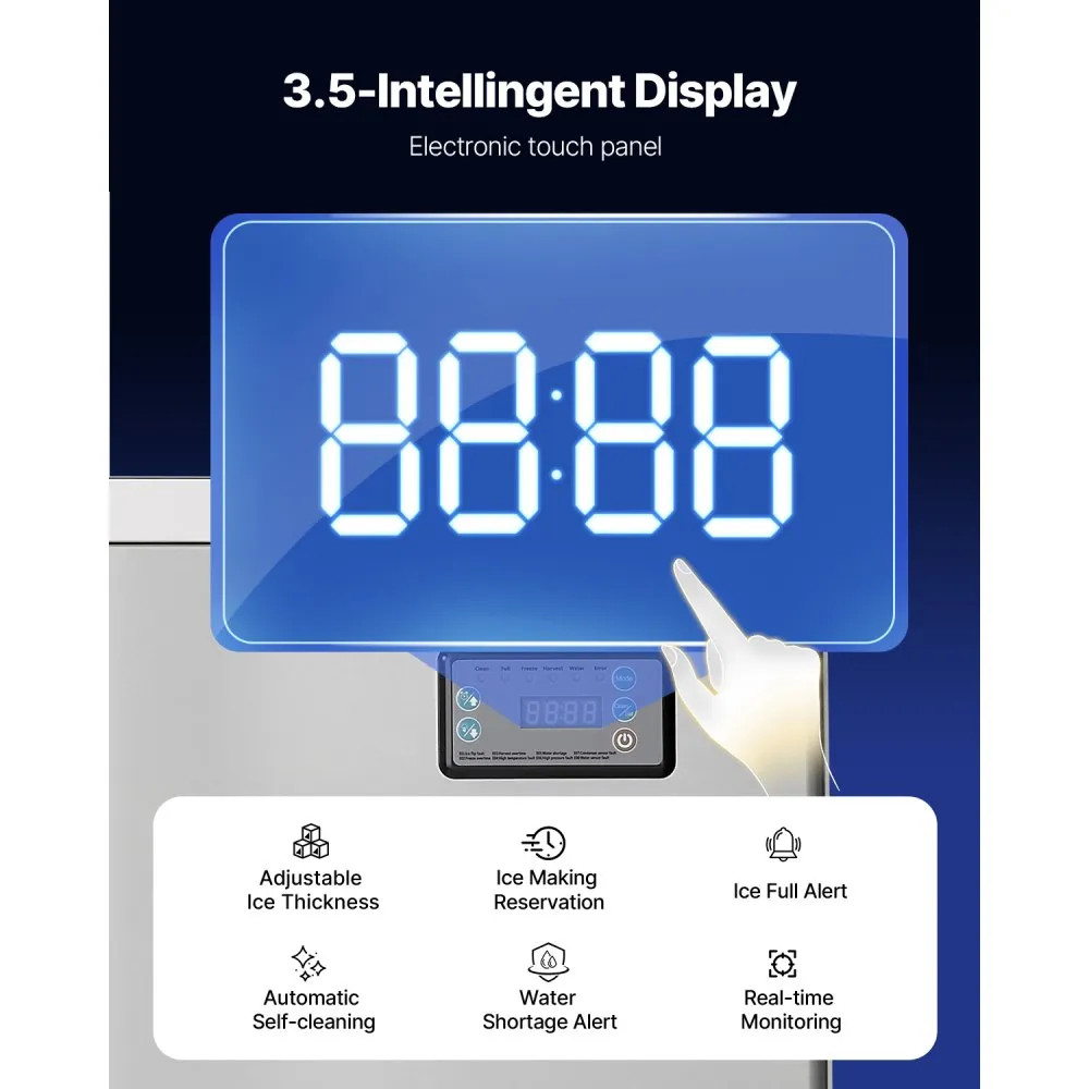Commercial Ice Maker Machine - 450 lbs/24h Output with 250 lbs Storage Bin, Auto Self-Cleaning, Touchscreen Control