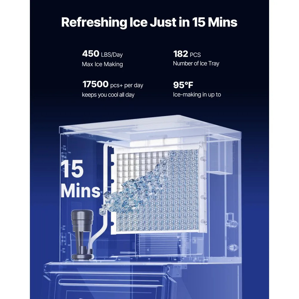 Commercial Ice Maker Machine - 450 lbs/24h Output with 250 lbs Storage Bin, Auto Self-Cleaning, Touchscreen Control