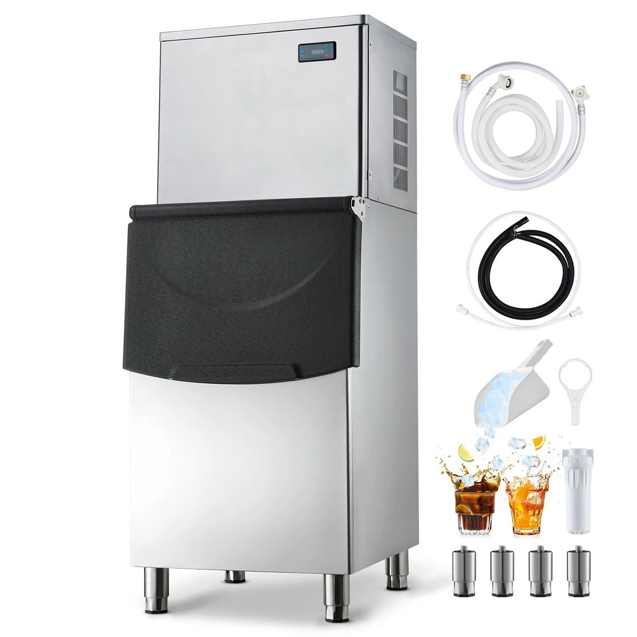Commercial Ice Maker Machine - 450 lbs/24h Output with 250 lbs Storage Bin, Auto Self-Cleaning, Touchscreen Control