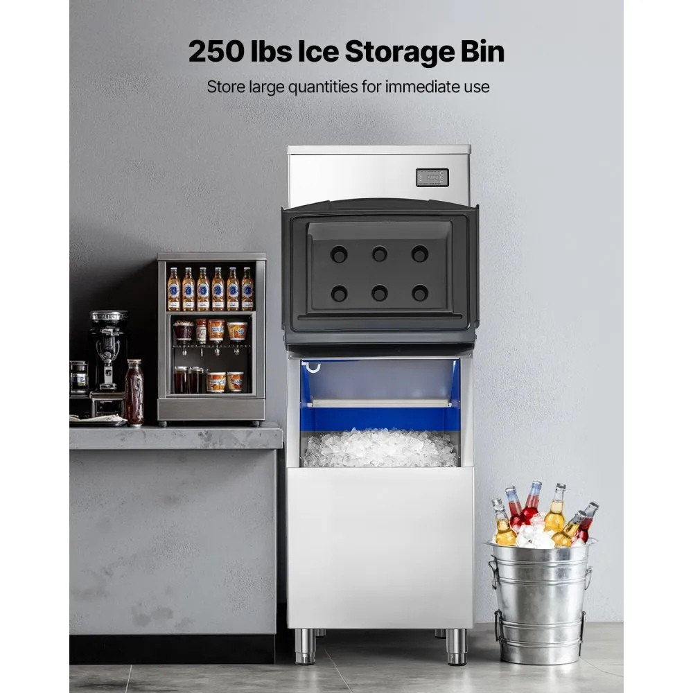 Commercial Ice Maker Machine - 450 lbs/24h Output with 250 lbs Storage Bin, Auto Self-Cleaning, Touchscreen Control