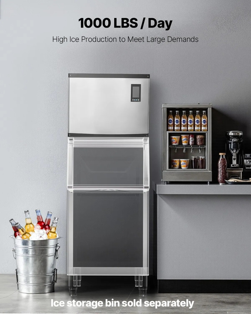 Commercial Ice Maker Machine – Head Only, 1000 lbs/24h Output, Self‑Cleaning, Adjustable Thickness, Scheduled Ice‑Making, Touchscreen Control