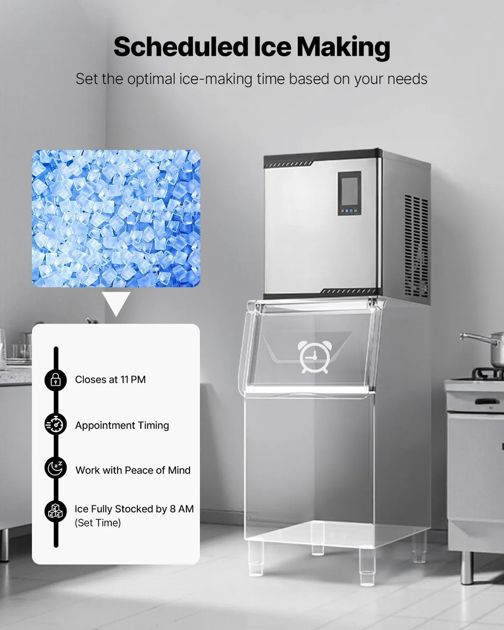Commercial Ice Maker Machine – Head Only, 300 lbs/24h Output, Self‑Cleaning, Adjustable Thickness, Scheduled Ice‑Making, Touchscreen Control