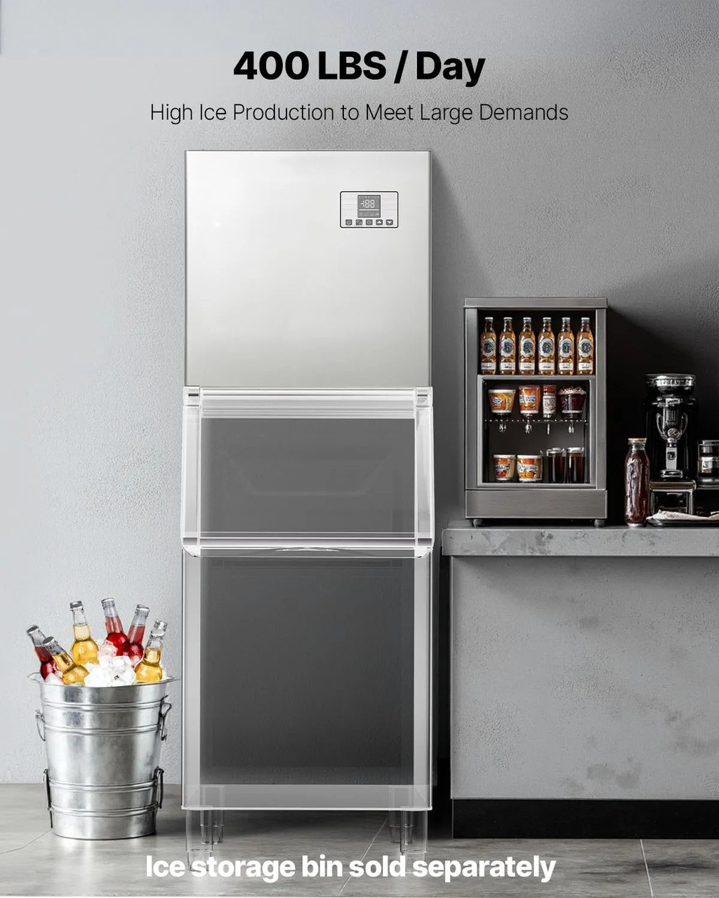 Commercial Ice Maker Machine - Head Only, 400 lbs/24h Output, Self-Cleaning, Adjustable Thickness, Scheduled Ice-Making, Touchscreen Control