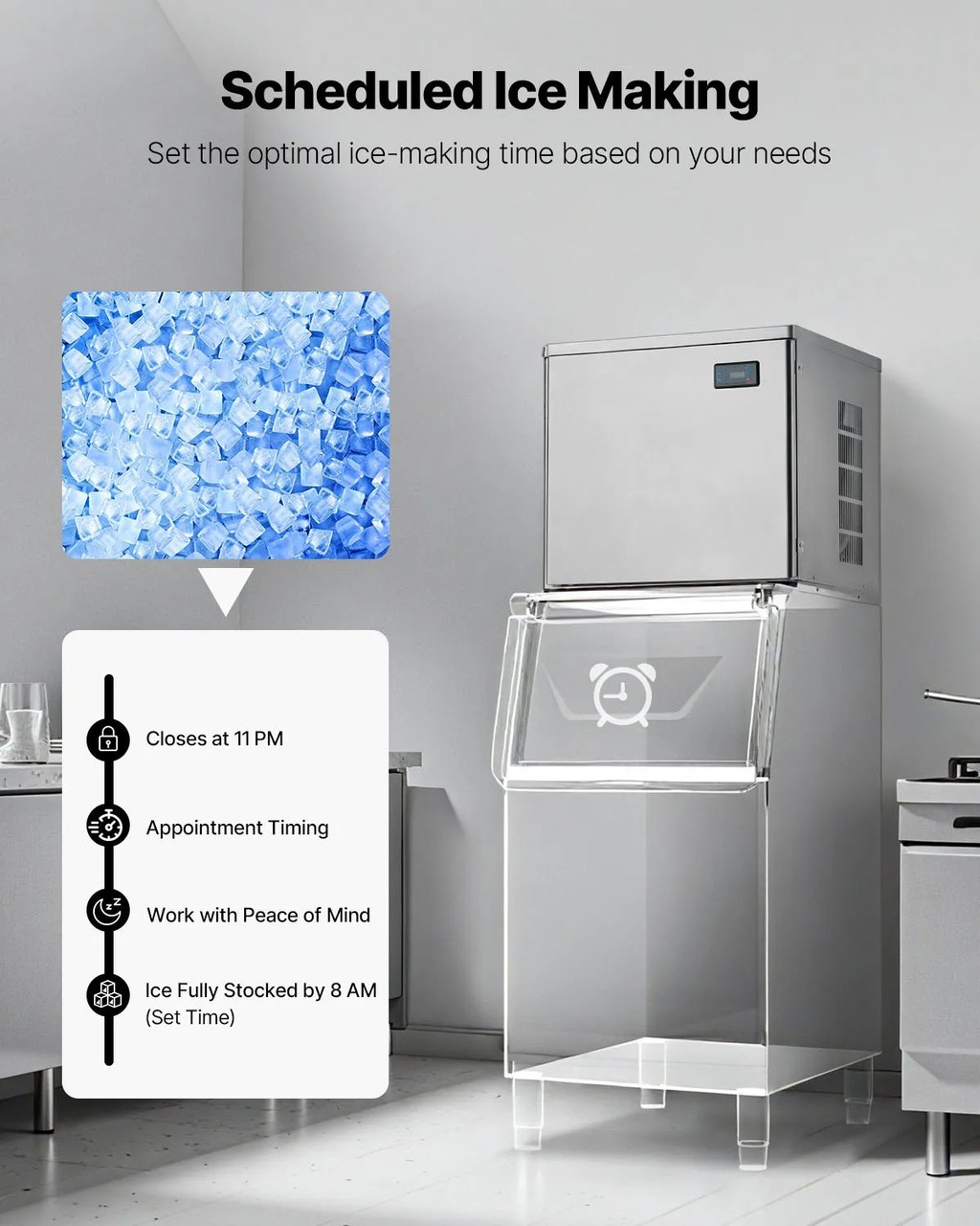 Commercial Ice Maker Machine – Head Only, 450 lbs/24h Output, Self‑Cleaning, Adjustable Thickness, Scheduled Ice‑Making, Touchscreen Control