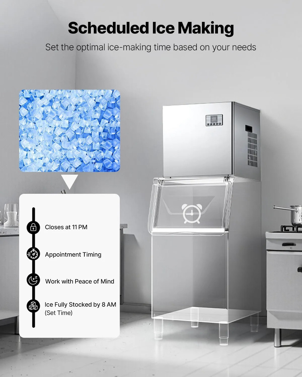Commercial Ice Maker Machine – Head Only, 550 lbs/24h Output, Self‑Cleaning, Adjustable Thickness, Scheduled Ice‑Making, Touchscreen Control