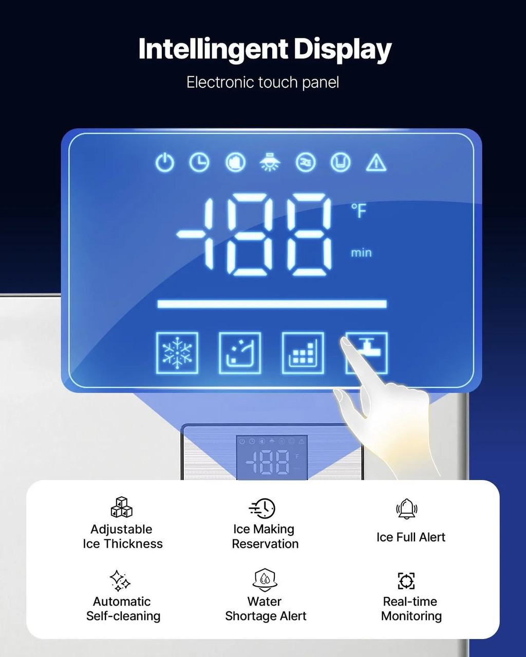 Commercial Ice Maker Machine – Head Only, 550 lbs/24h Output, Self‑Cleaning, Adjustable Thickness, Scheduled Ice‑Making, Touchscreen Control