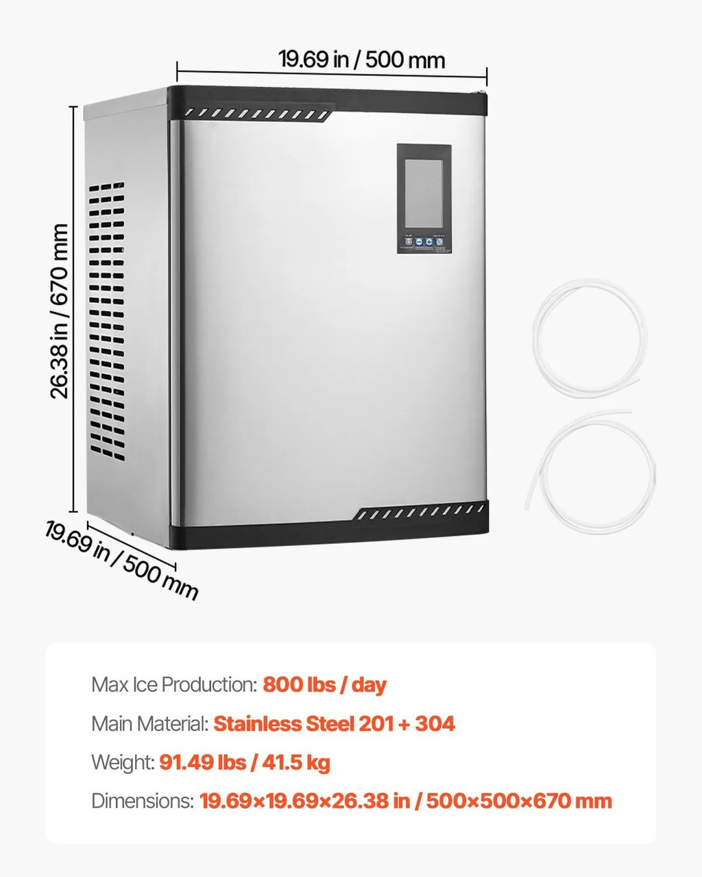 Commercial Ice Maker Machine – Head Only, 800 lbs/24h Output, Self‑Cleaning, Adjustable Thickness, Scheduled Ice‑Making, Touchscreen Control