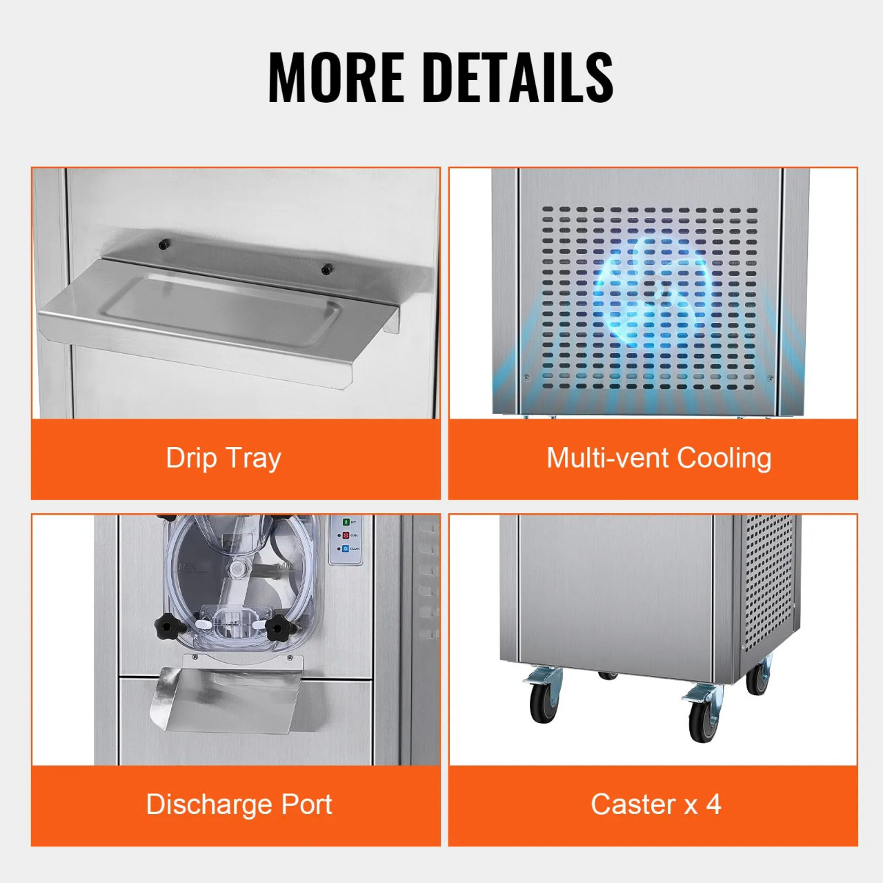 Commercial Ice Cream Machine, 18 L/H Yield, 1780W Single Flavor, 6L Stainless Cylinder, LED Display, Auto Clean & Pre‑Cooling, Equipped with Wheels