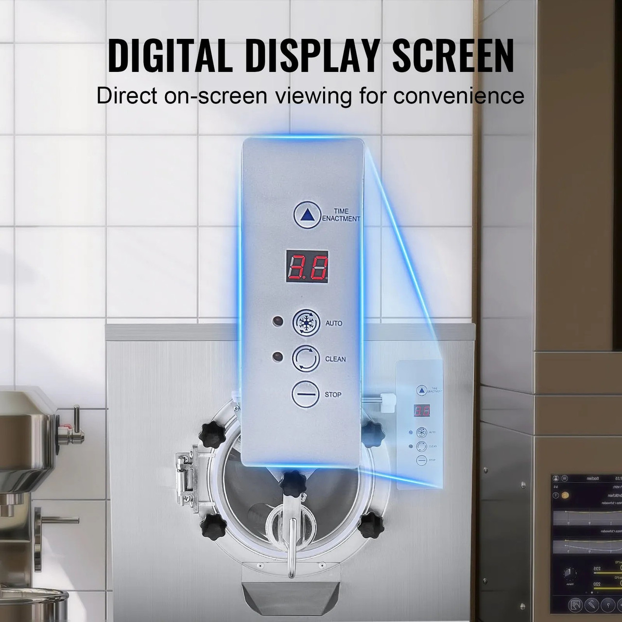 Commercial Ice Cream Machine, 20-25 L/H Yield, 2400W Single Flavor Hard Serve Maker, 8L Stainless Cylinder, Digital Display with Auto Clean & Adjustable Hardness
