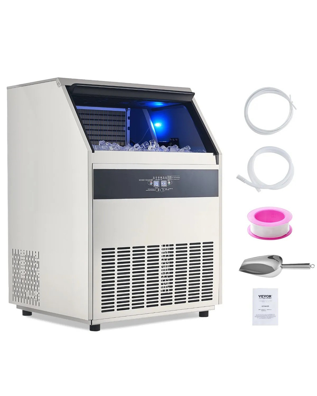 440 lbs/24H Commercial Ice Maker, 130 lbs Storage, Drain Pump, LED Display, Self-Cleaning Freestanding Machine