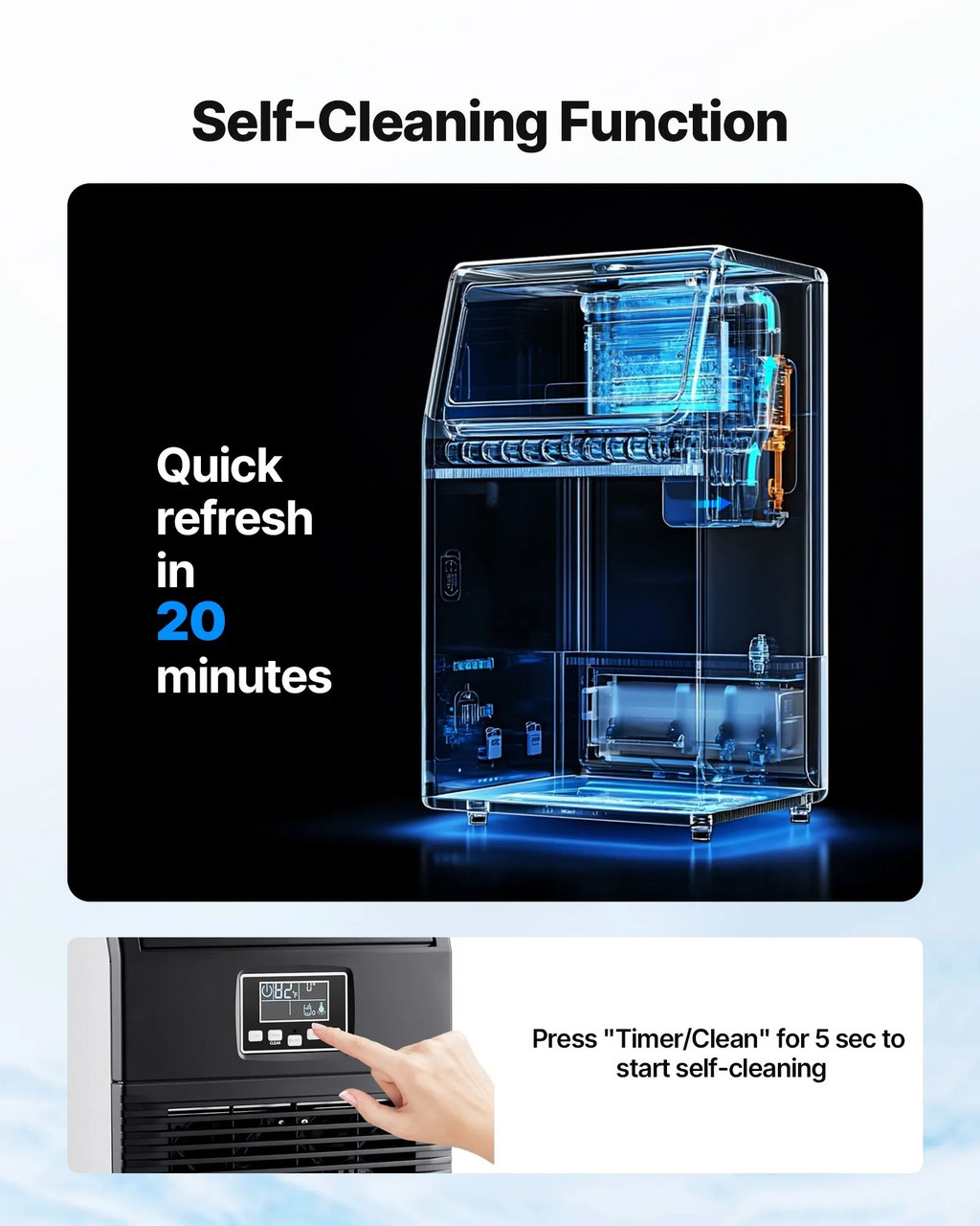 90 lbs/24H Commercial Ice Maker, 12 lbs Storage, 32 Cubes per Cycle, Stainless Steel Freestanding & Countertop, LED Display & Self‑Cleaning