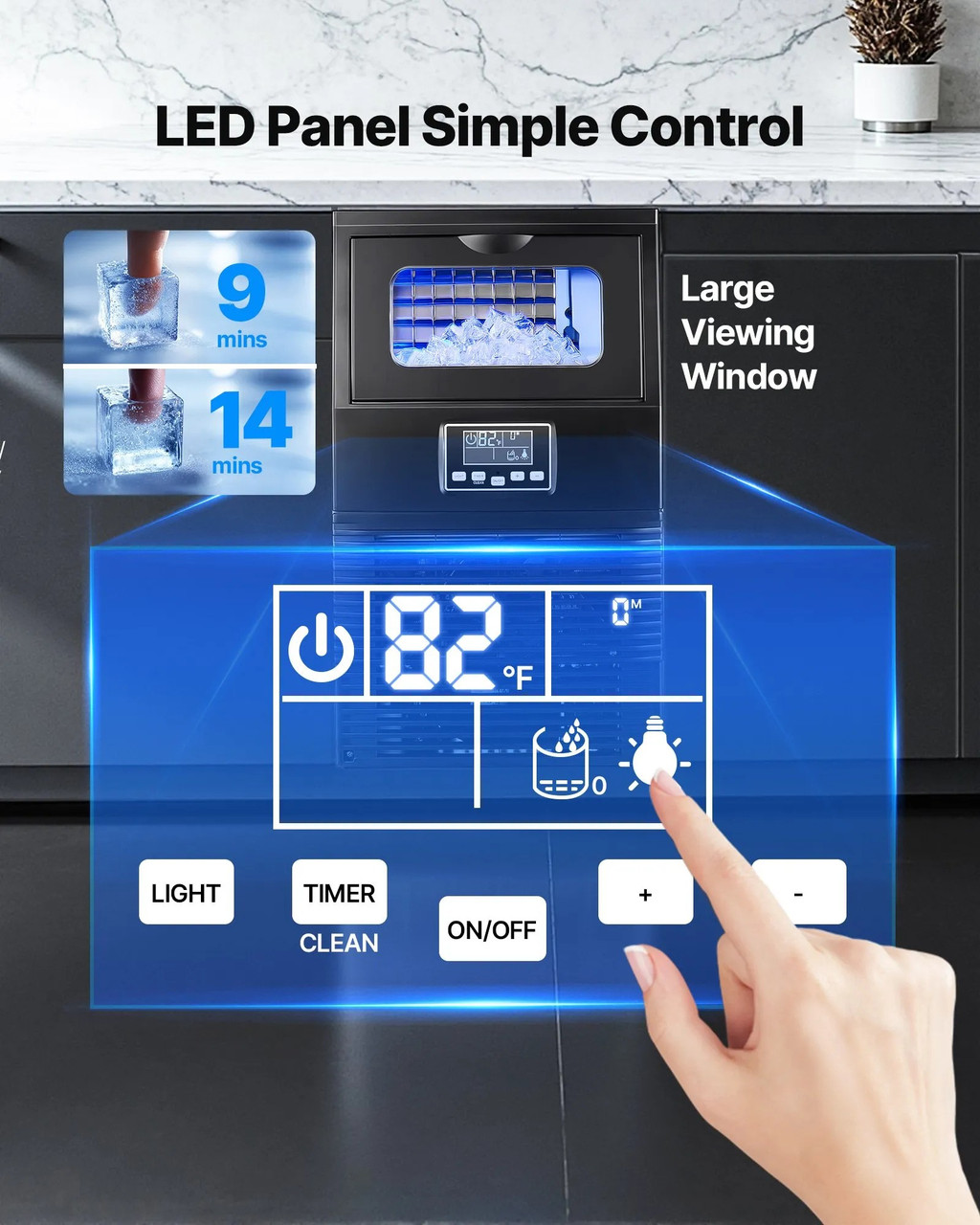 90 lbs/24H Commercial Ice Maker, 12 lbs Storage, 32 Cubes per Cycle, Stainless Steel Freestanding & Countertop, LED Display & Self-Cleaning