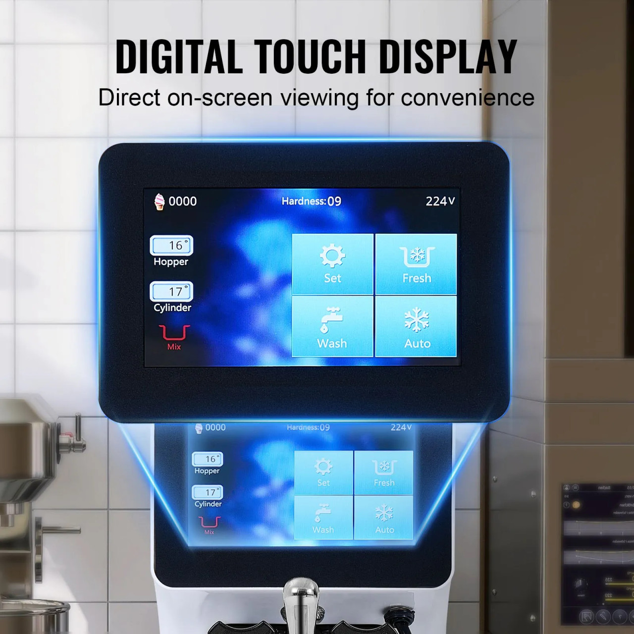 Commercial Ice Cream Machine, 10.6 Qt/H Yield, 1000W Single Flavor Countertop Soft Serve Maker, 4L Hopper, 1.6L Cylinder, Touch Screen with Auto Clean & Pre-Cooling