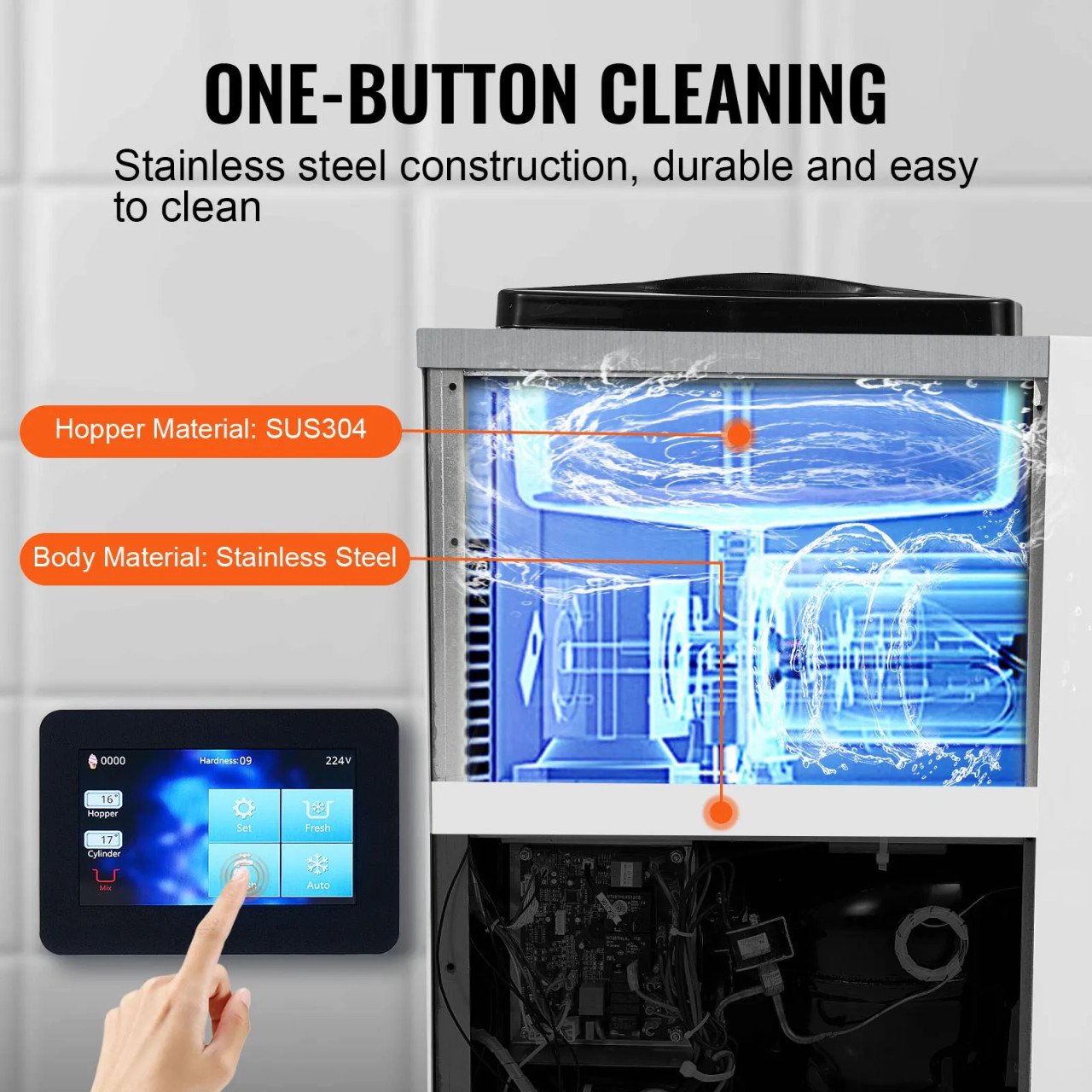 Commercial Ice Cream Machine, 10.6 Qt/H Yield, 1000W Single Flavor Countertop Soft Serve Maker, 4L Hopper, 1.6L Cylinder, Touch Screen with Auto Clean & Pre-Cooling