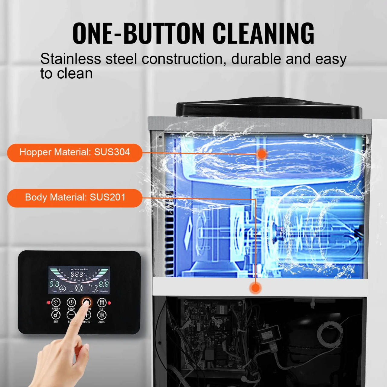 Commercial Ice Cream Machine, 10.6 Qt/H Yield, 1000W Single Flavor Countertop Soft Serve Maker, 4L Hopper, 1.6L Cylinder, LCD Panel with Auto Clean & Pre‑Cooling