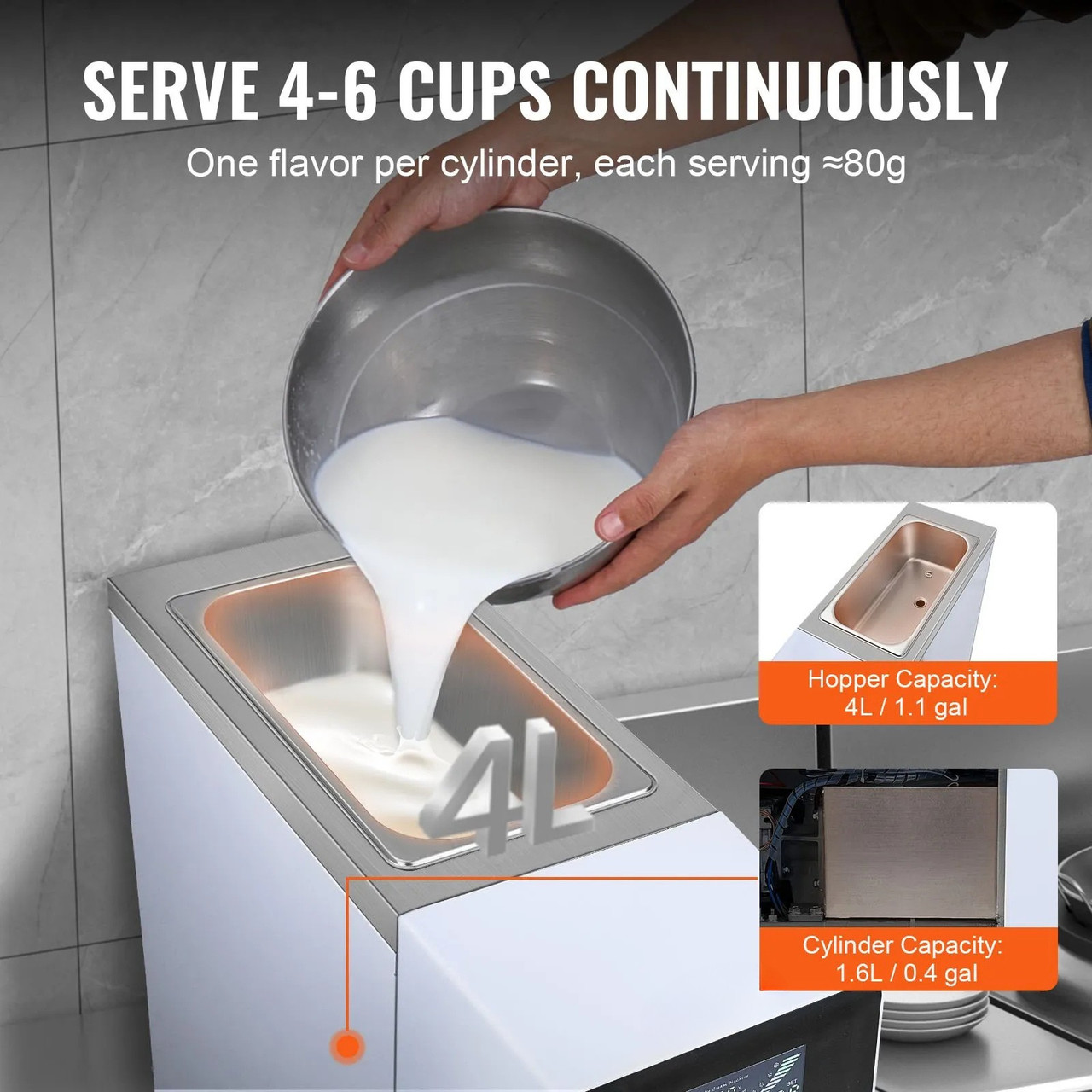 Commercial Ice Cream Machine, 10.6 Qt/H Yield, 1000W Single Flavor Countertop Soft Serve Maker, 4L Hopper, 1.6L Cylinder, LCD Panel with Auto Clean & Pre-Cooling