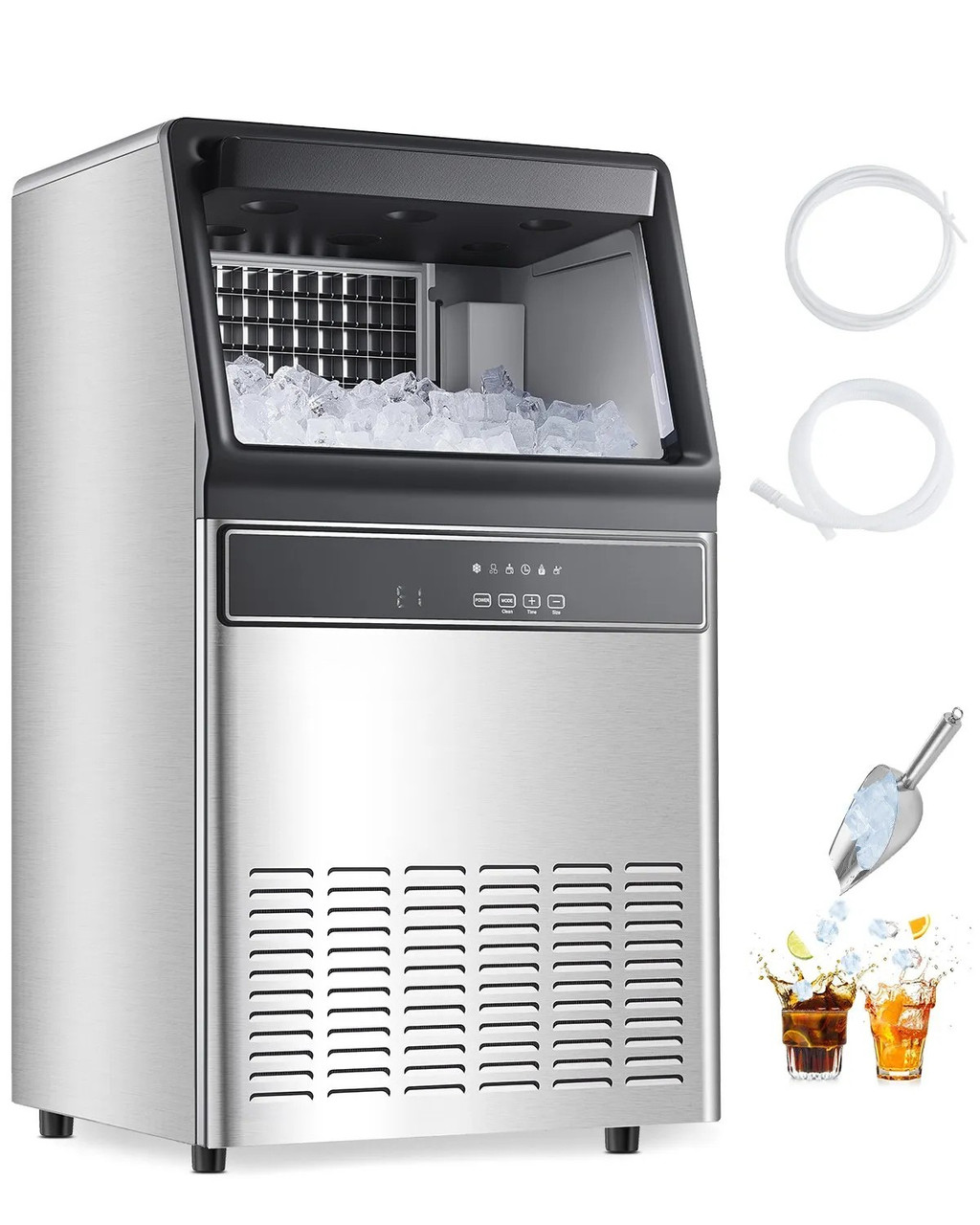 160 lbs/24H Commercial Ice Maker, 33 lbs Storage, 55 Cubes per Cycle, LED Display & Auto Self-Cleaning