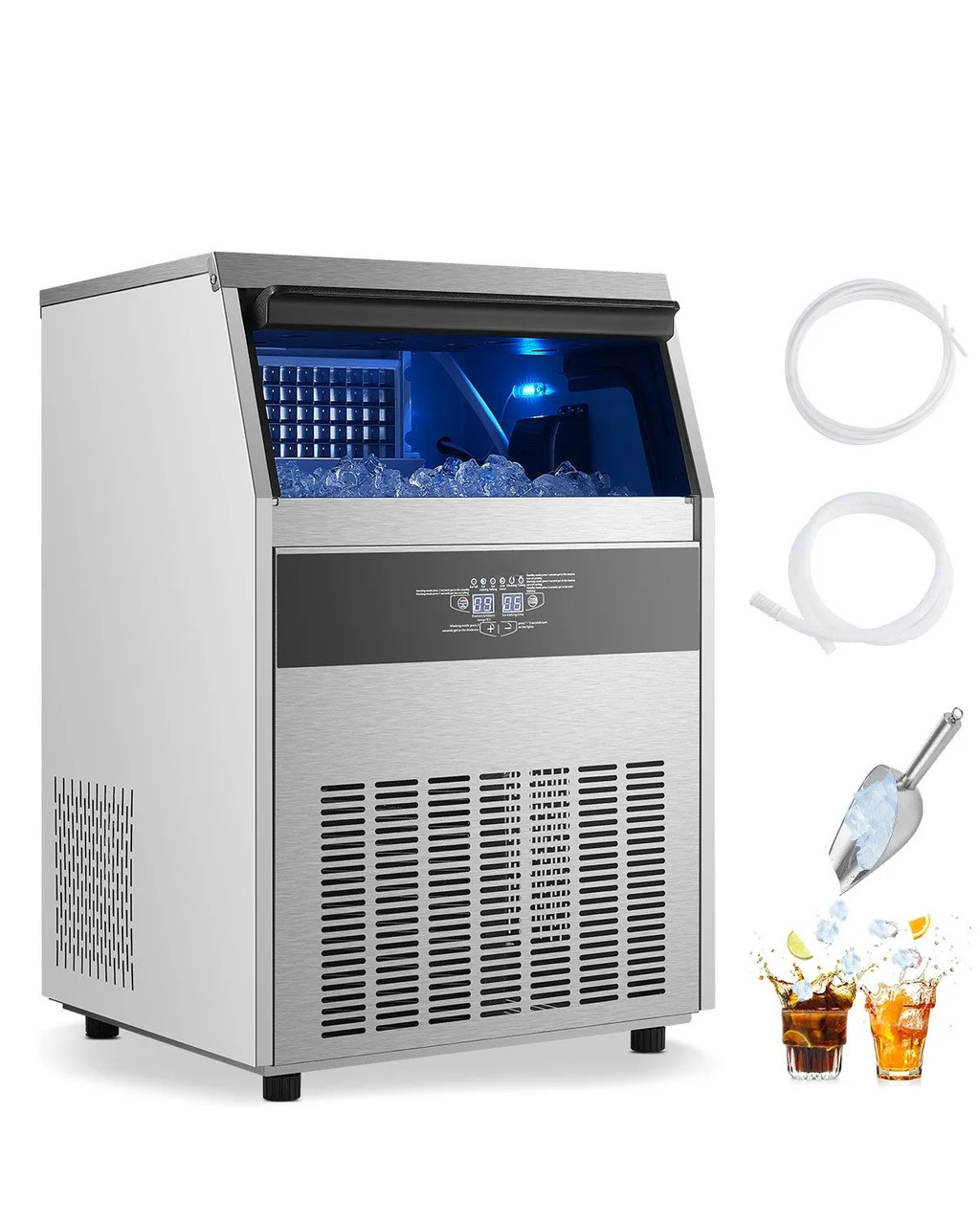 265 lbs/24H Commercial Ice Maker, 66 lbs Storage, 108 Cubes per Cycle, LED Display & Auto Self-Cleaning