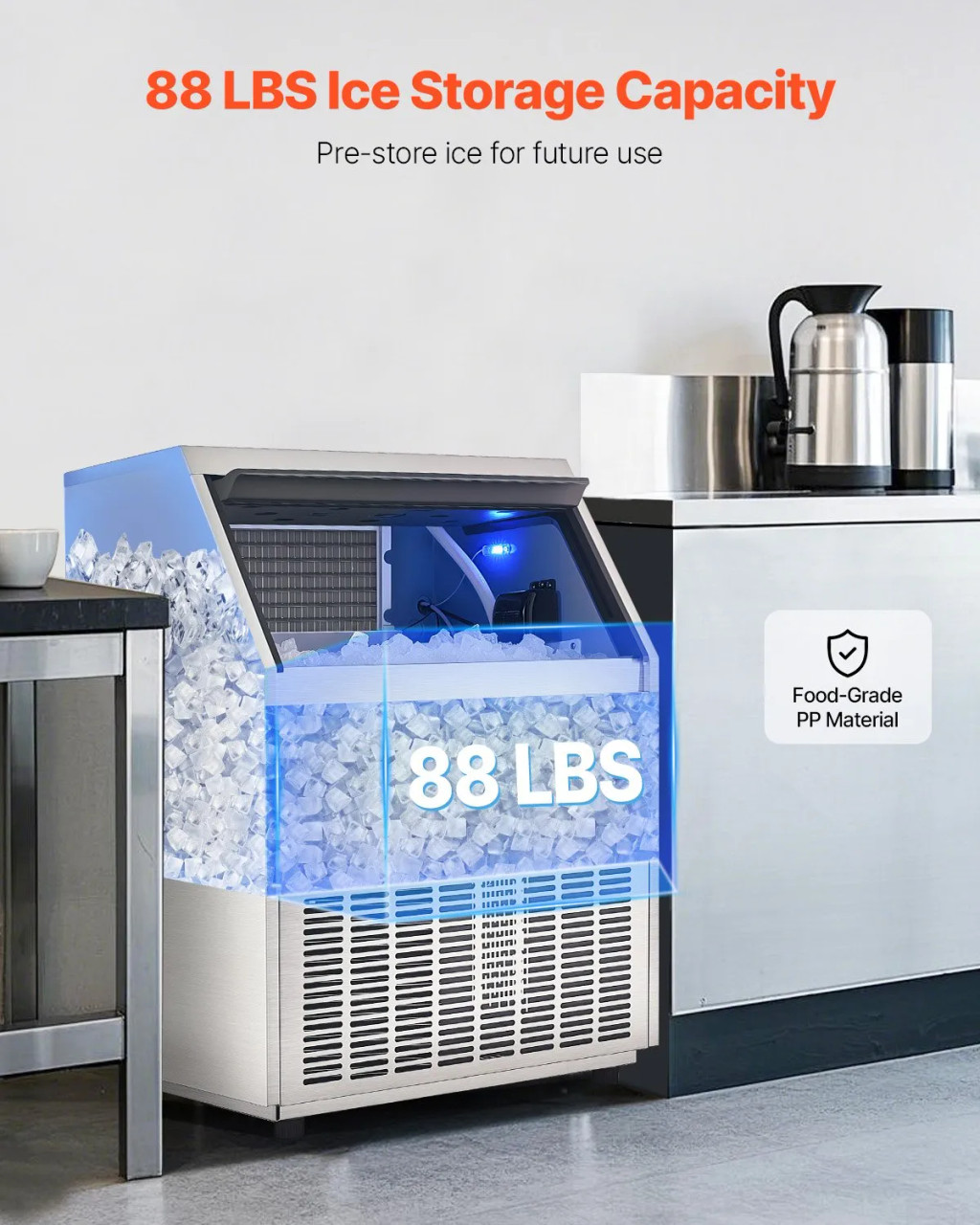 440 lbs/24H Commercial Ice Maker, 88 lbs Storage, 160 Cubes per Cycle, LED Display & Auto Self-Cleaning