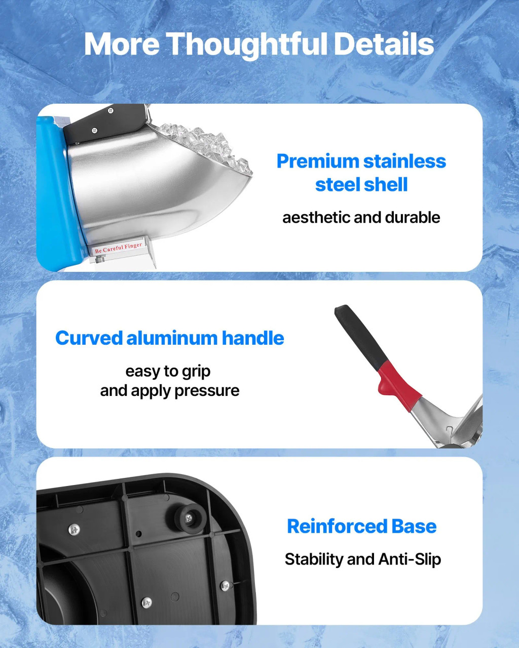 220 lbs/h Commercial Ice Crusher, 300W Electric Snow Cone Machine, 1400 RPM, 4 Blades, Stainless Steel with Bowl & Cover, Blue