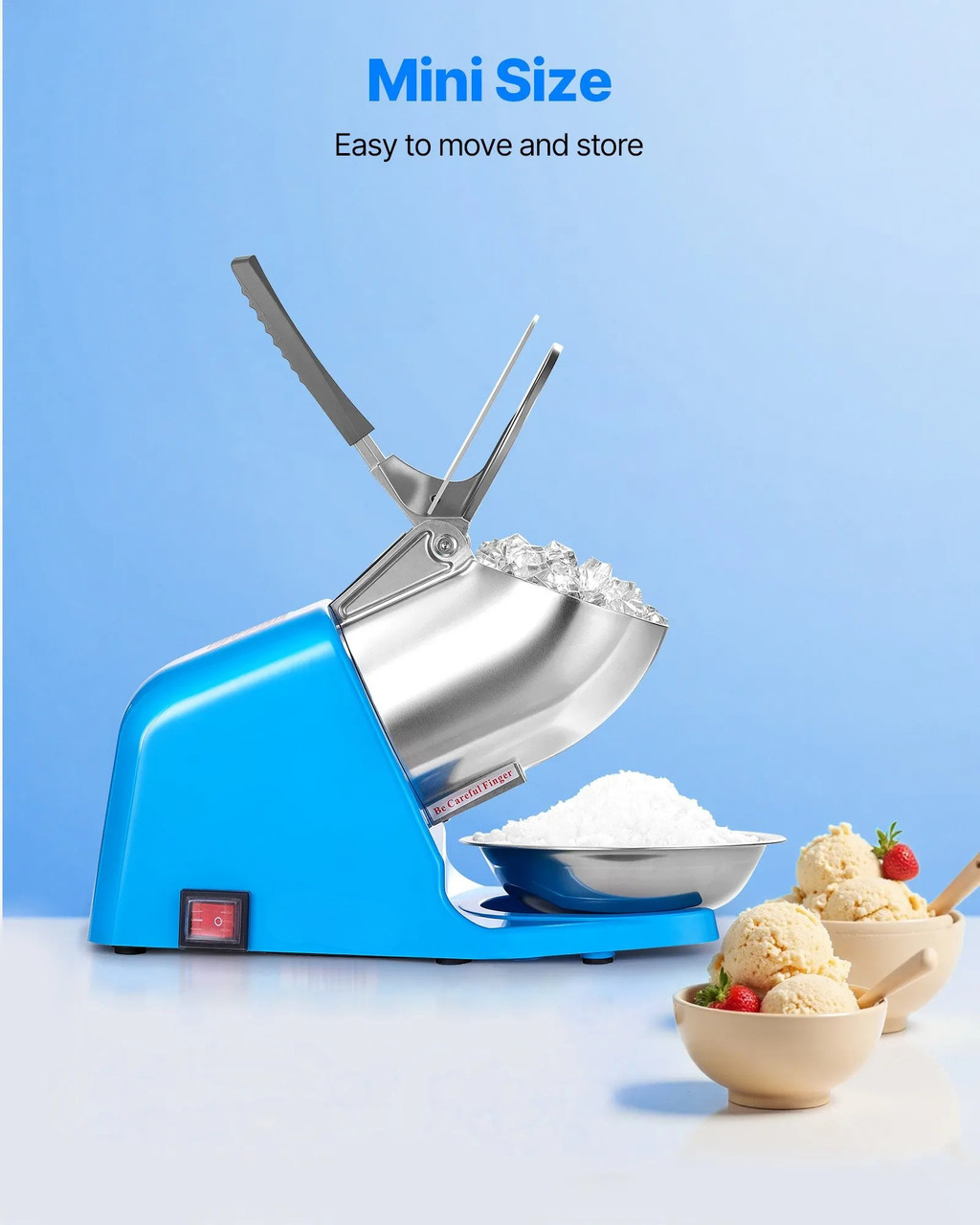 286 lbs/h Commercial Ice Crusher, 300W Electric Snow Cone Machine, 2000 RPM, 4 Blades, Stainless Steel with Bowl & Cover, Blue