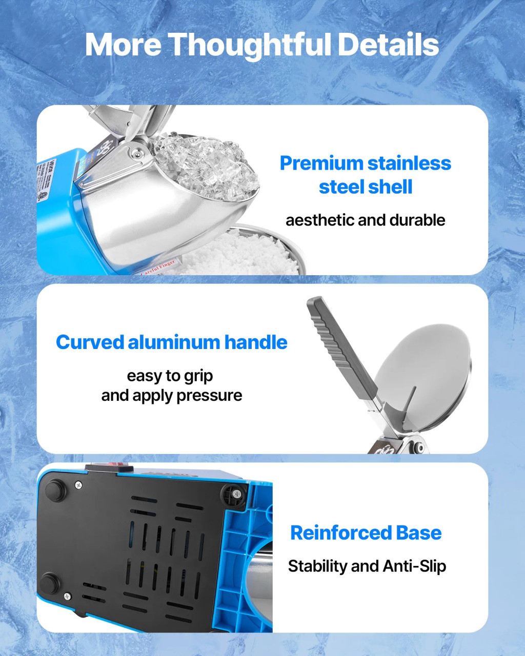 286 lbs/h Commercial Ice Crusher, 300W Electric Snow Cone Machine, 2000 RPM, 4 Blades, Stainless Steel with Bowl & Cover, Blue